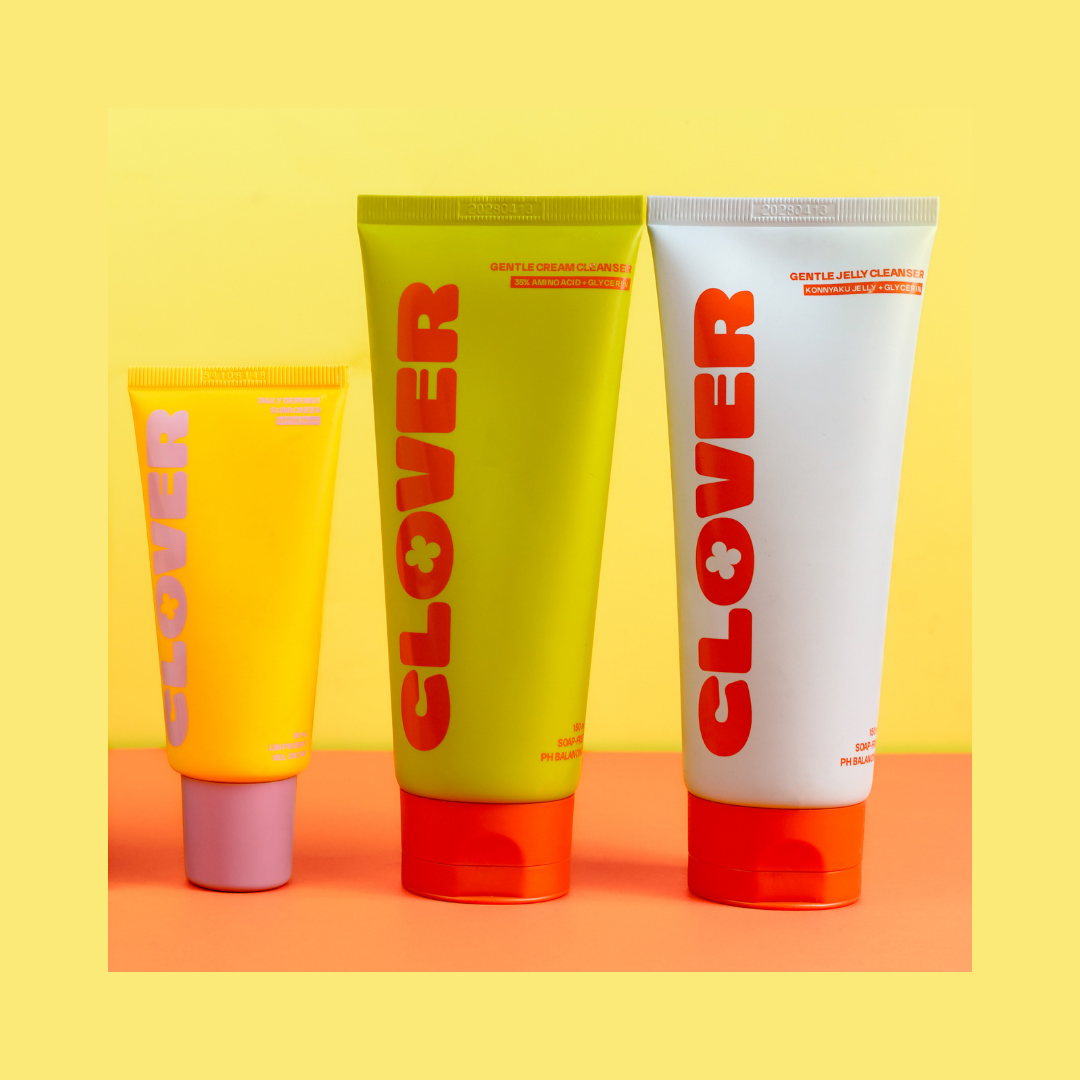 The Clover Core Trio- Gentle Jelly Cleanser 150ml + Gentle Cream Cleanser 150ml + Sunscreen 50ml